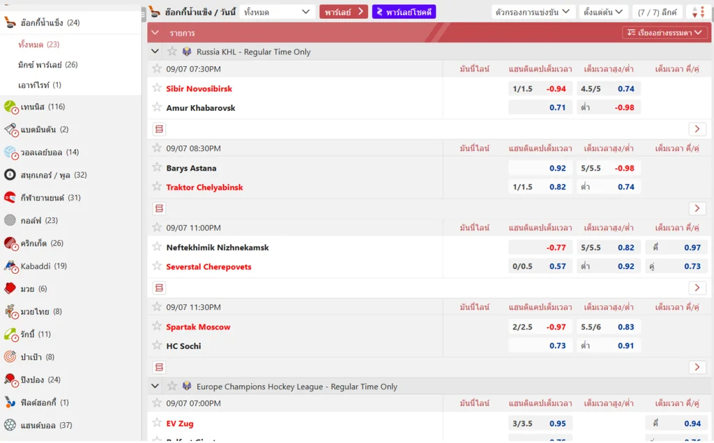 เลือกเมนู ฮ็อกกี้น้ำแข็ง